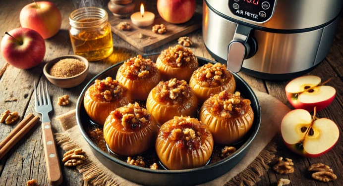 Maçã Assada com Açúcar Mascavo e Nozes na Air Fryer: Uma Sobremesa Aromática e Saudável